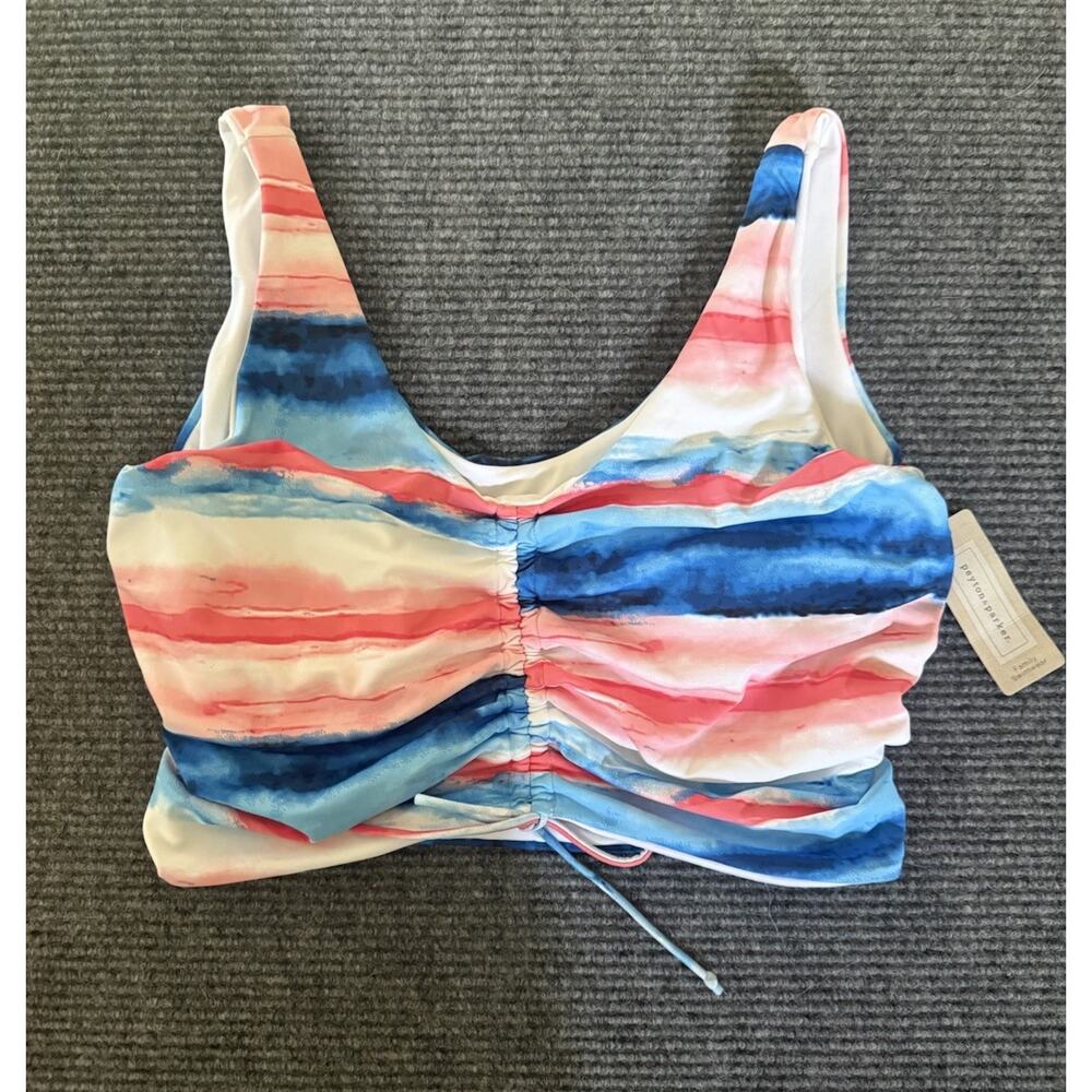 NWT Peyton & Parker JCPenney Bikini Top XL Watercolor Striped Ruched Pull-On